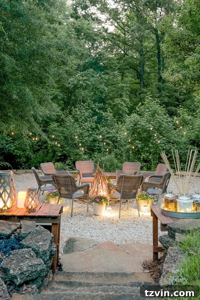 15 Mesmerizing Fire Pit Decor Transformations 13 Cozy backyard fire pit idea with surrounding tables for drinks and snacks