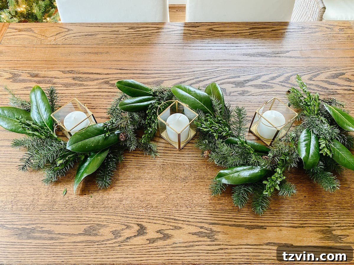 Harvesting Holiday Beauty: Drying Fruit and Preserving Leaves 12 Enhancing Christmas garland with preserved magnolia leaves and vibrant boxwood stems