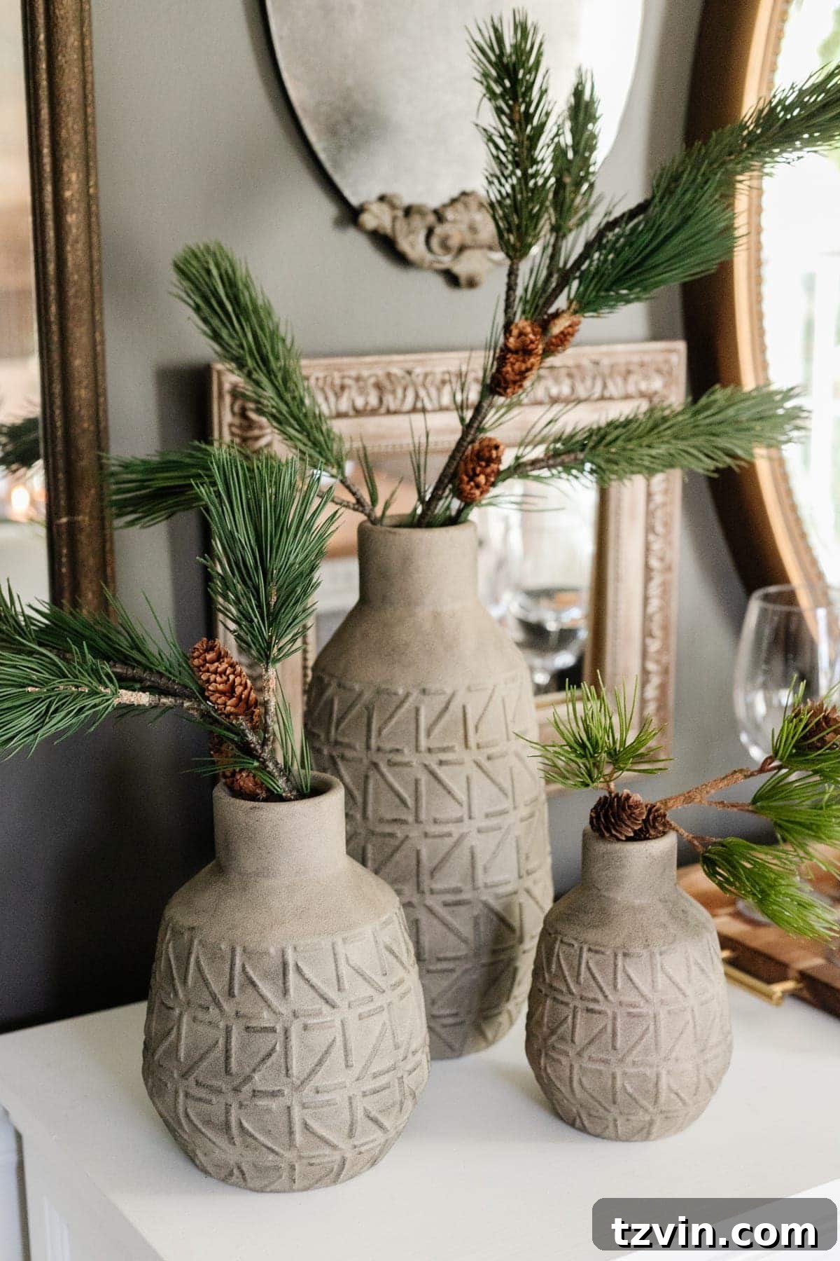 Modern Traditional Christmas Dining: Room Decor & Sangria Recipe Printable 8 DIY painted stoneware vases