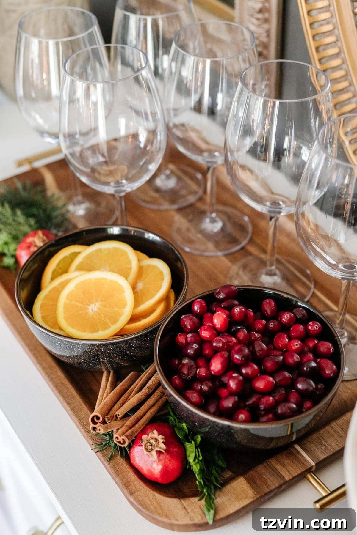 Modern Traditional Christmas Dining: Room Decor & Sangria Recipe Printable 10 Christmas sangria bar with garnish station