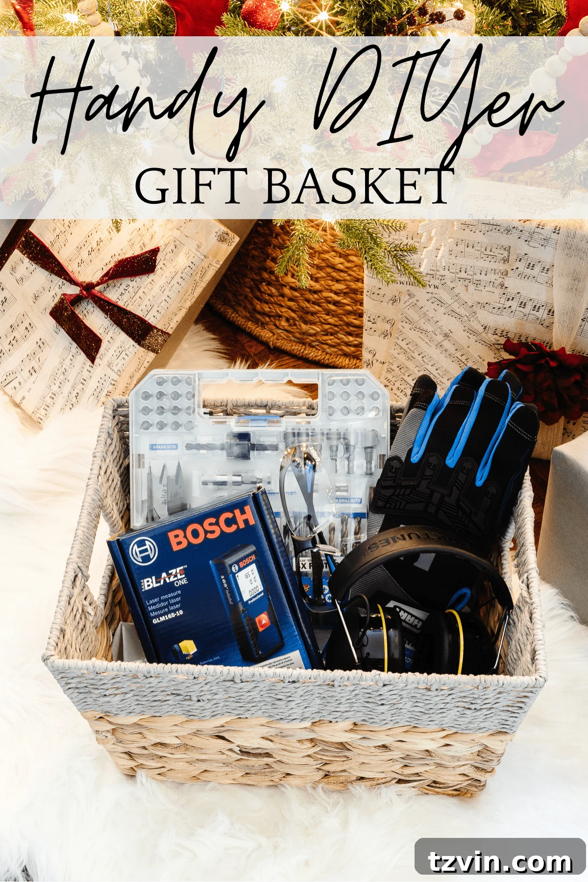 50 Festive Christmas Gift Basket Ideas 6 Handy DIYer Gift Basket with safety glasses and tools