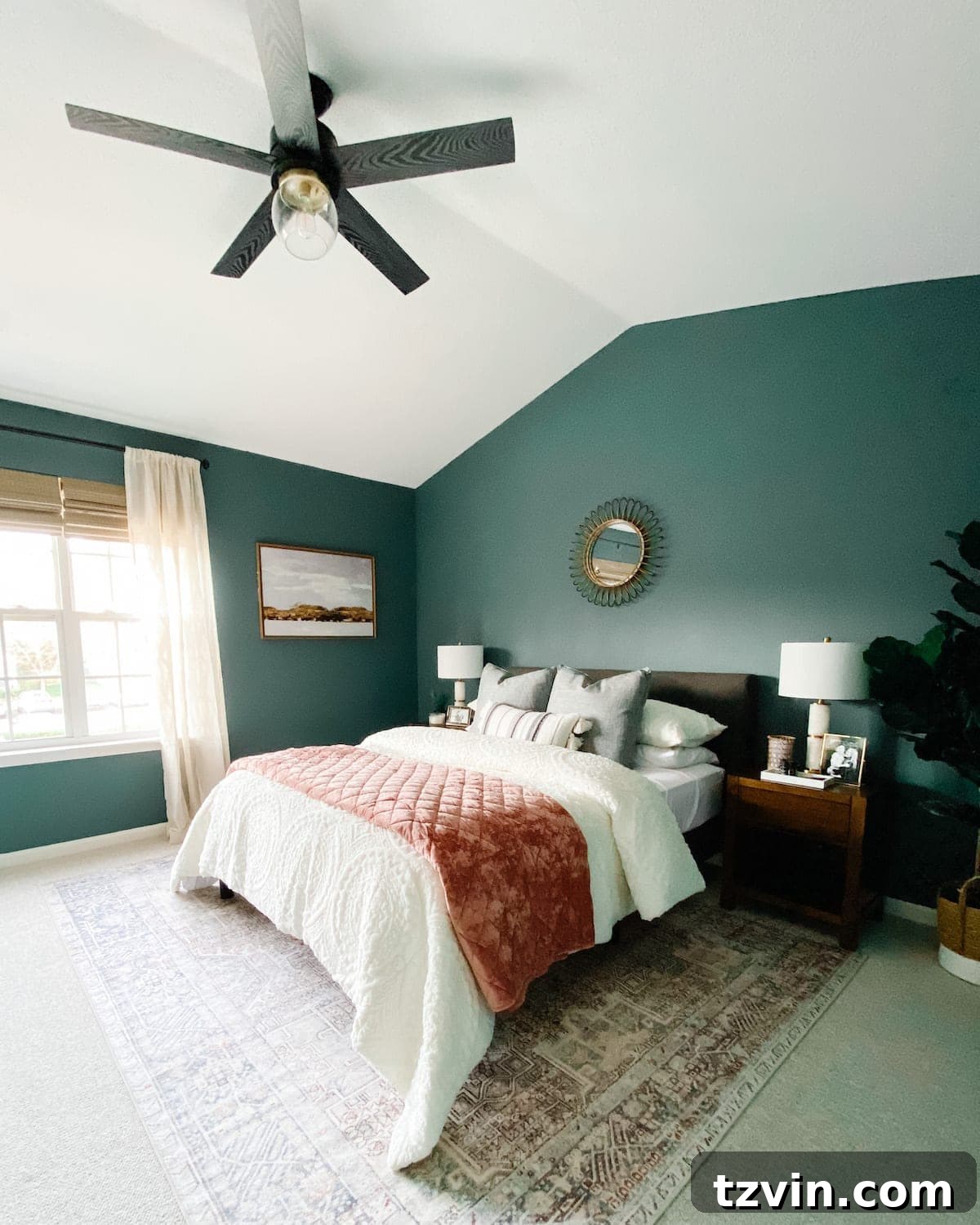Transform Your Bedroom into a Serene Spa Sanctuary 2 Elegant teal and blush bedroom decor with soft lighting and natural elements
