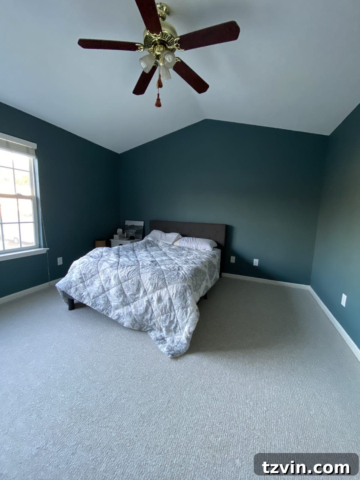 Transform Your Bedroom into a Serene Spa Sanctuary 4 Bedroom before makeover, showing existing teal wall paint and basic decor