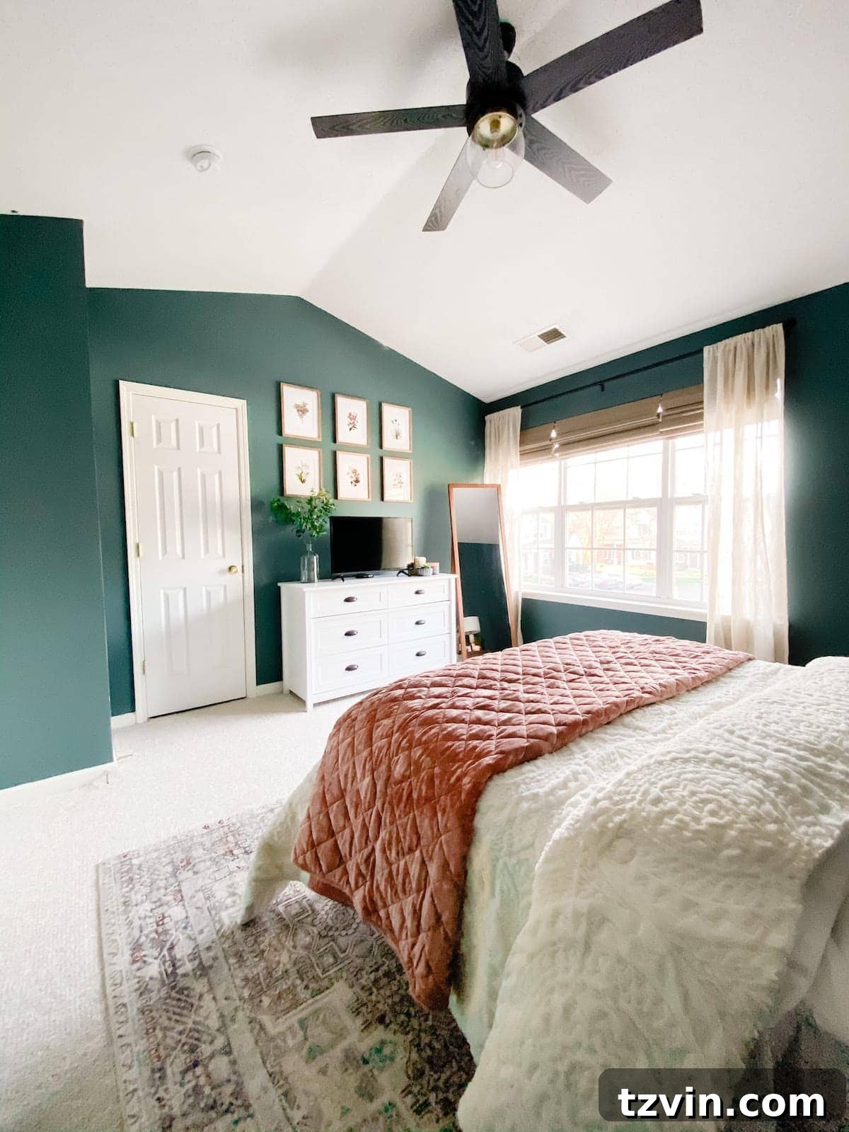 Transform Your Bedroom into a Serene Spa Sanctuary 6 Beautifully decorated teal and blush bedroom after makeover, showcasing a serene spa-like ambiance
