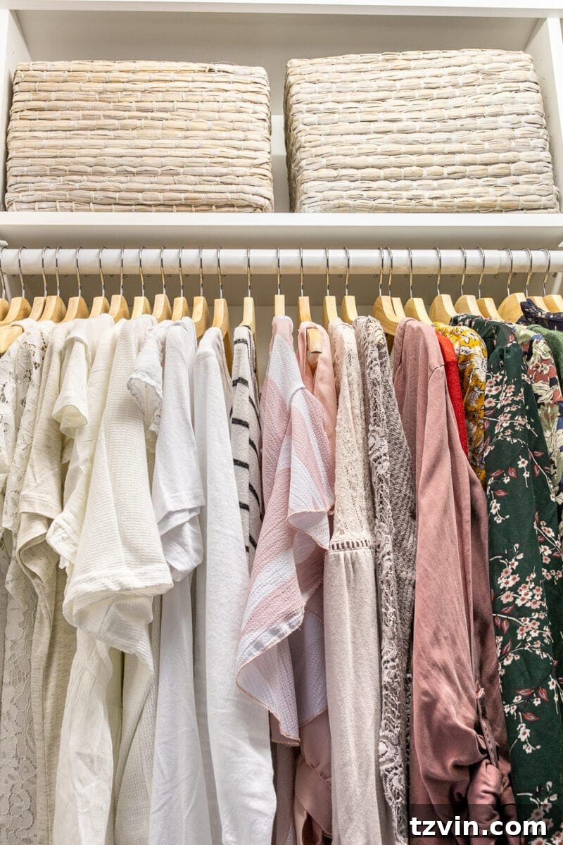 Organized clothes in a closet