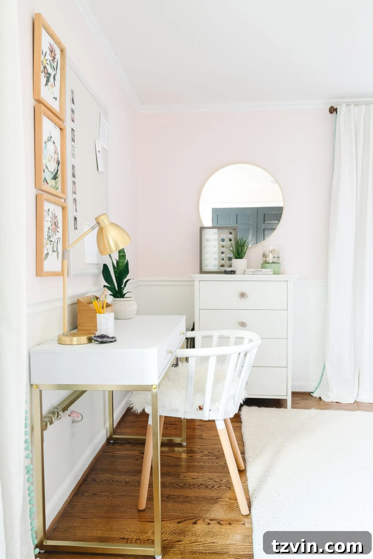 Full view of Olivia's updated boho-glam big girl bedroom