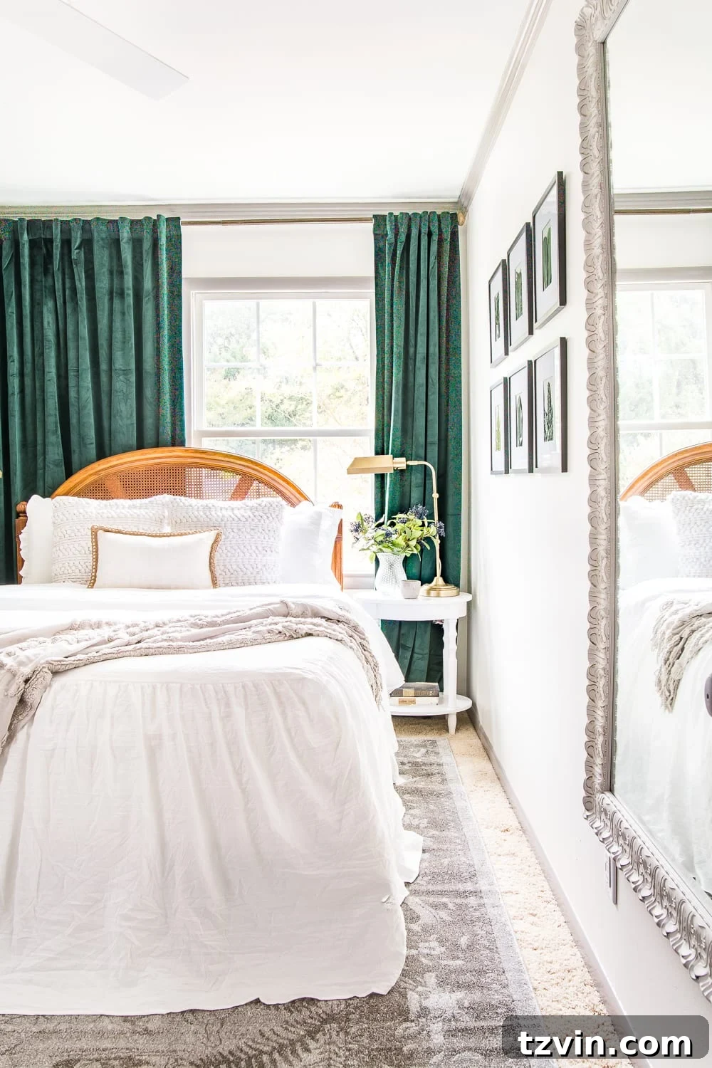 Mastering the Art of Rug Selection 16 guest bedroom with green velvet curtains