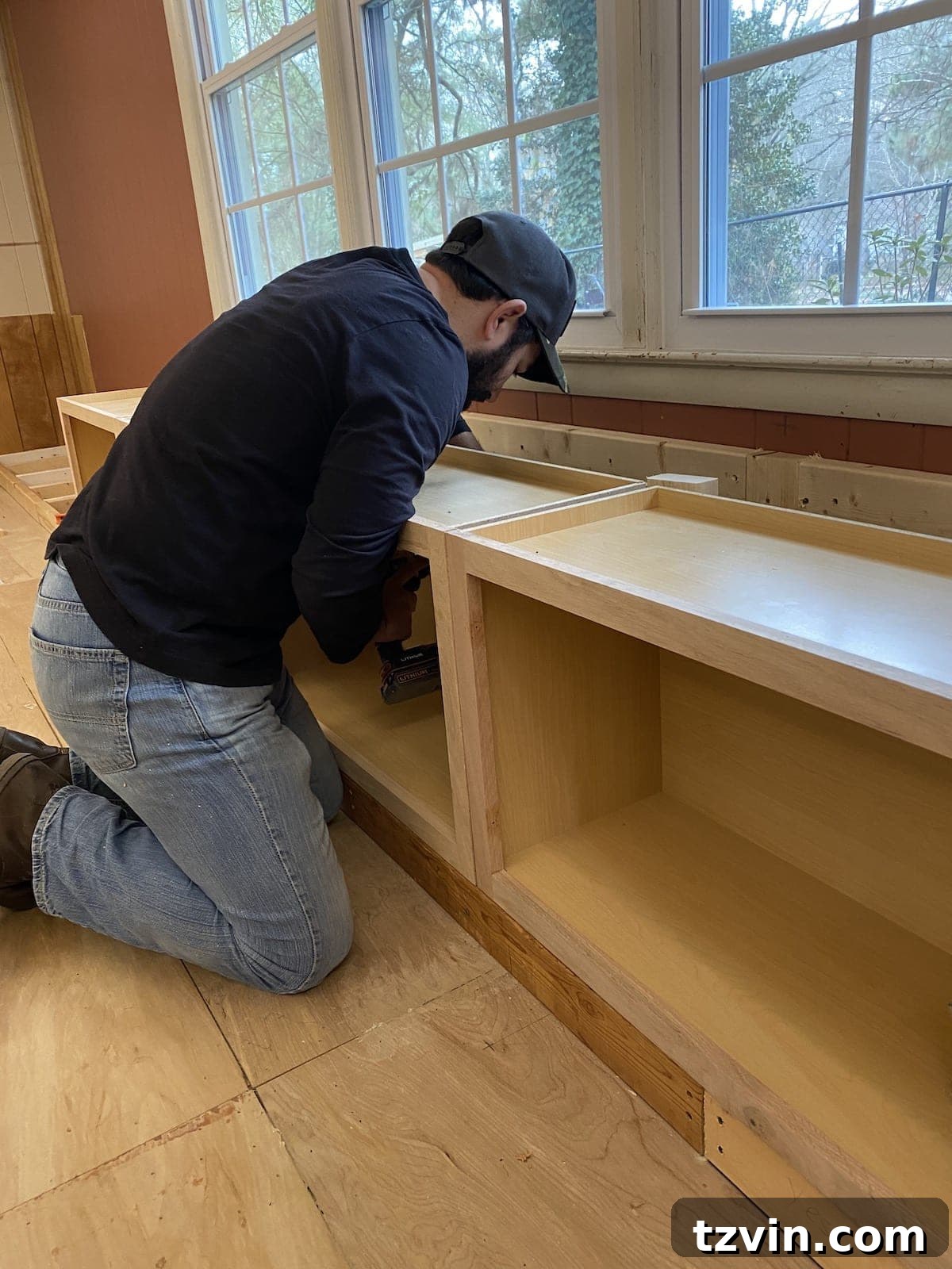 Custom Cabinetry and Window Bench Construction 10 Attaching Cabinets to the Wall