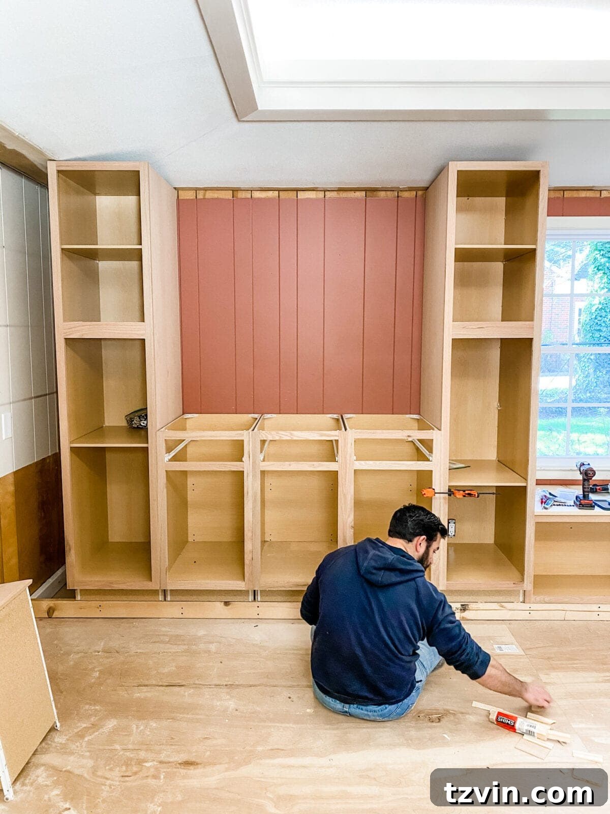 Custom Cabinetry and Window Bench Construction 19 Installing the Tall Cabinets