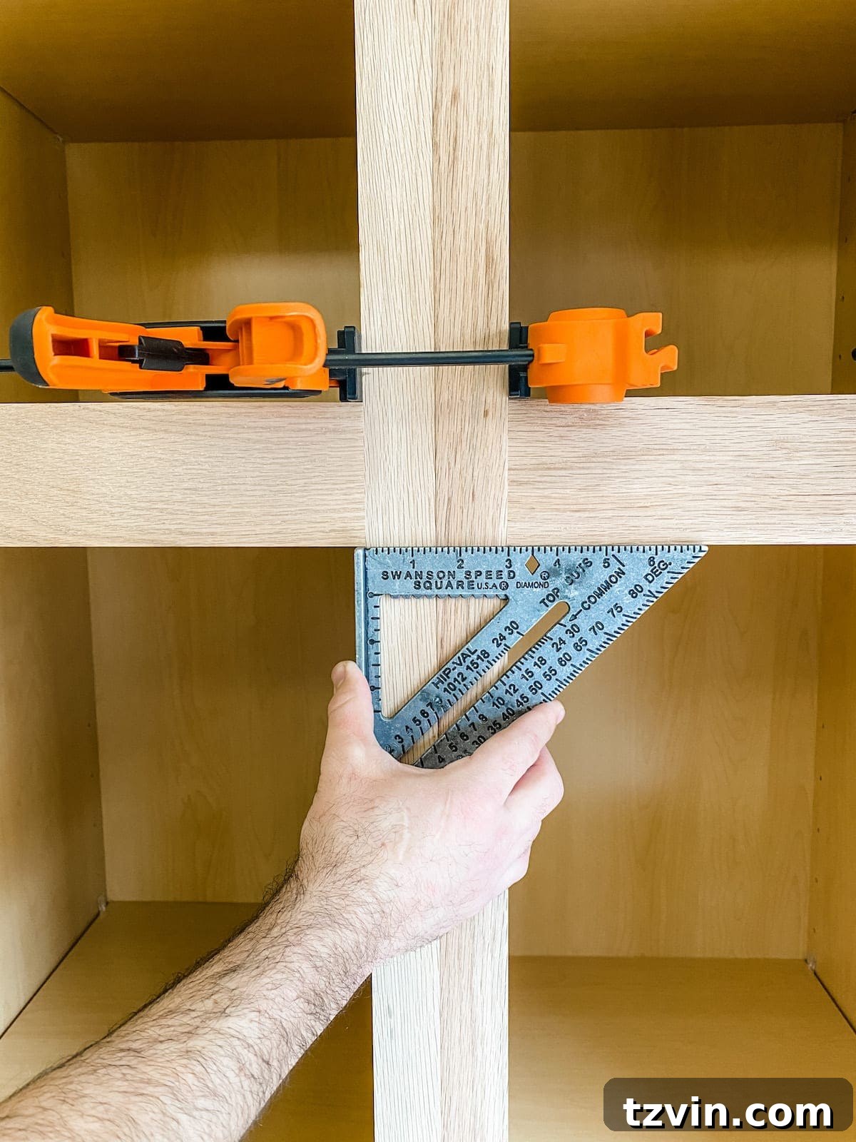 Custom Cabinetry and Window Bench Construction 22 Using a Square to Line Up Cabinets