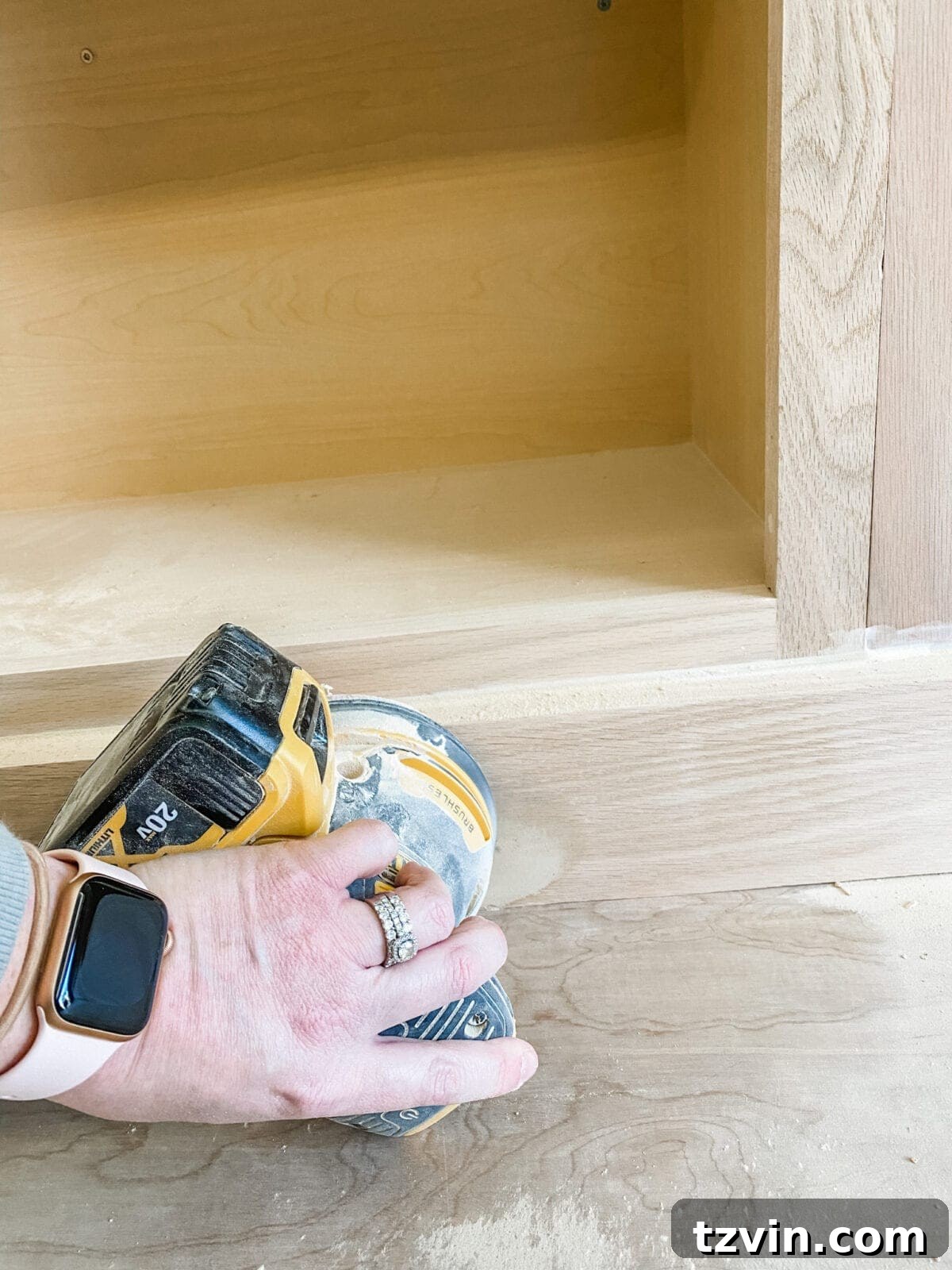 Custom Cabinetry and Window Bench Construction 32 Sanding the Wood Filler