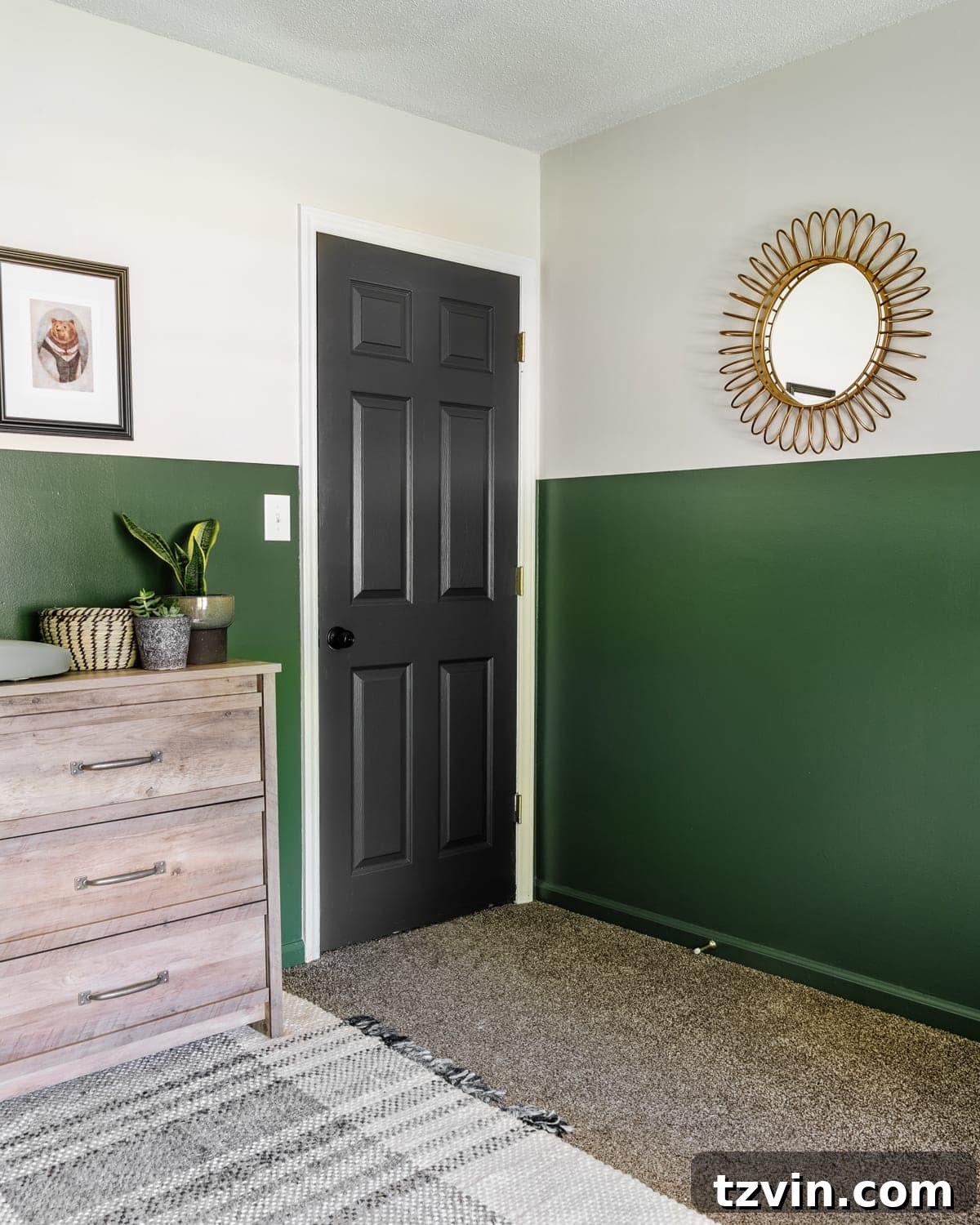 Color blocked wall in boy nursery, creating a stylish, budget-friendly design.