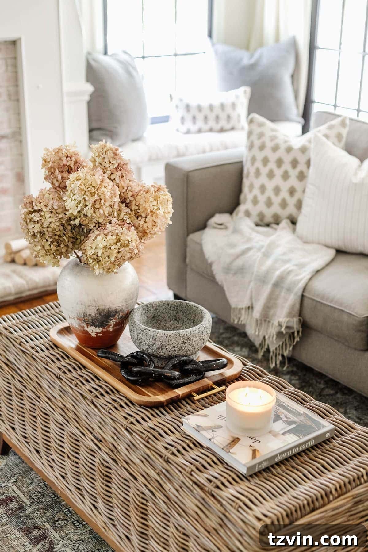 Here's the original title, followed by a single, unique, and engaging alternative: Original: Easy Coffee Table Decor Ideas and How to Style Them Alternative: Coffee Table Chic: Simple Styling Secrets 15 fall coffee table decor ideas with dried hydrangeas and terracotta vase