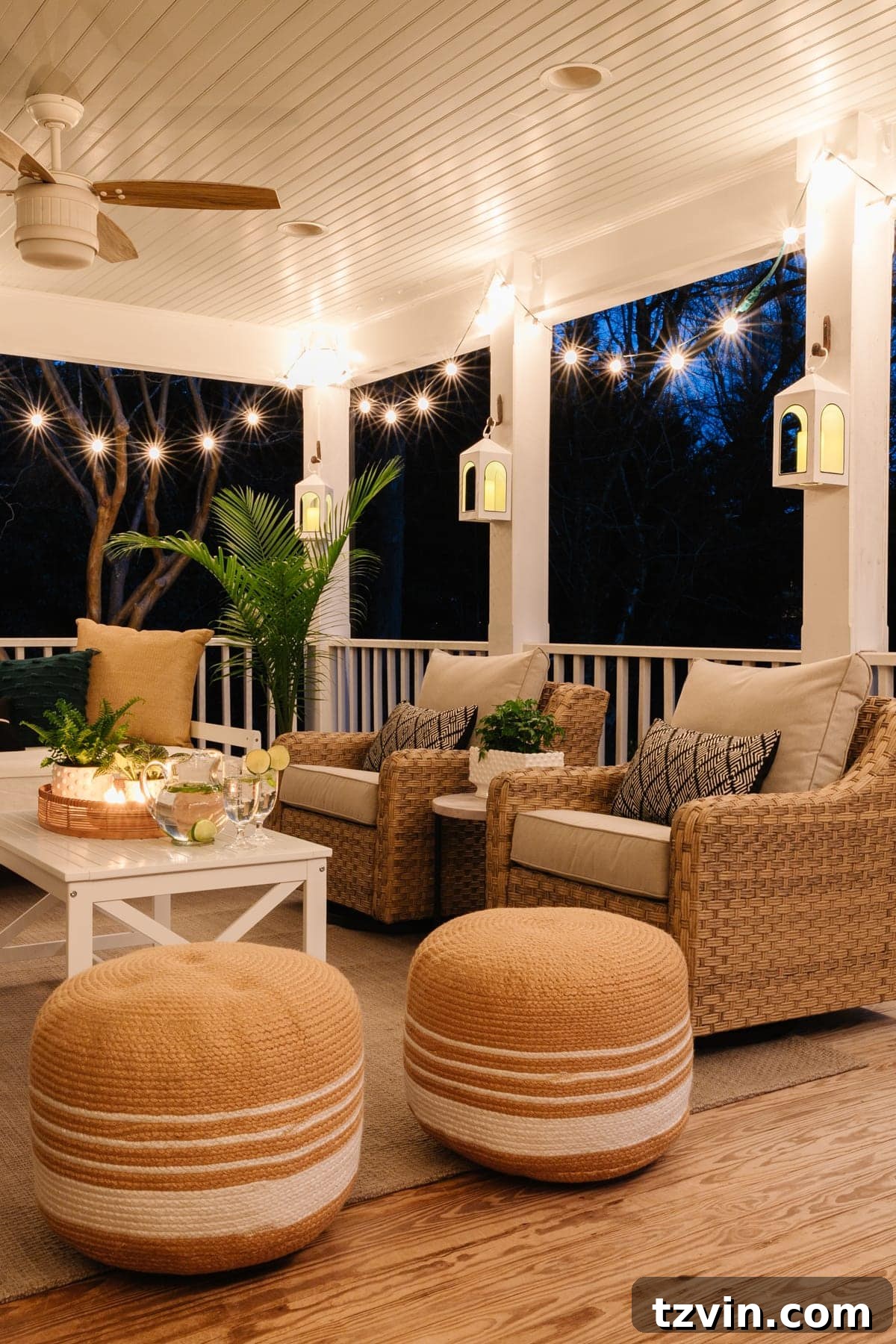 Back Porch Bliss Makeover 15 A close-up of the inviting outdoor seating area, highlighting the comfort and stylish details of the freshly decorated porch.