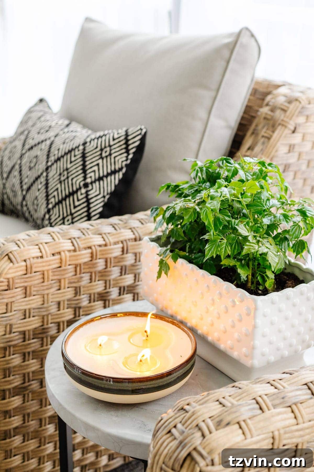 citronella candle and potted plant
