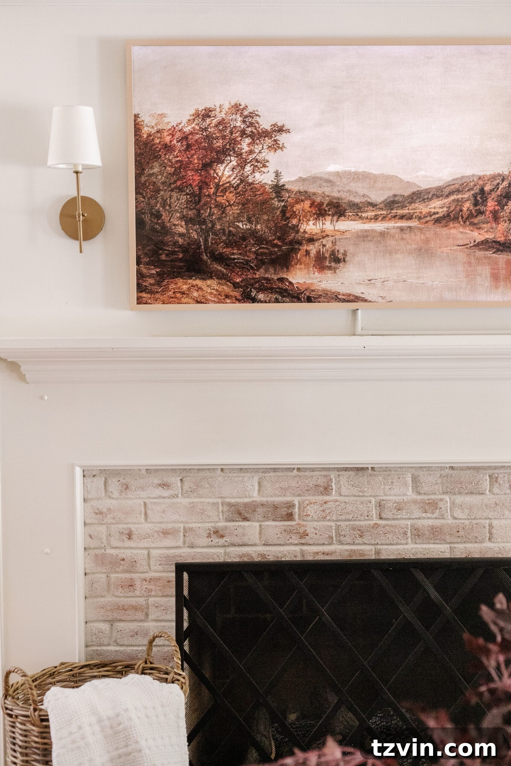 Samsung Frame TV elegantly displaying artwork in a well-decorated living room.