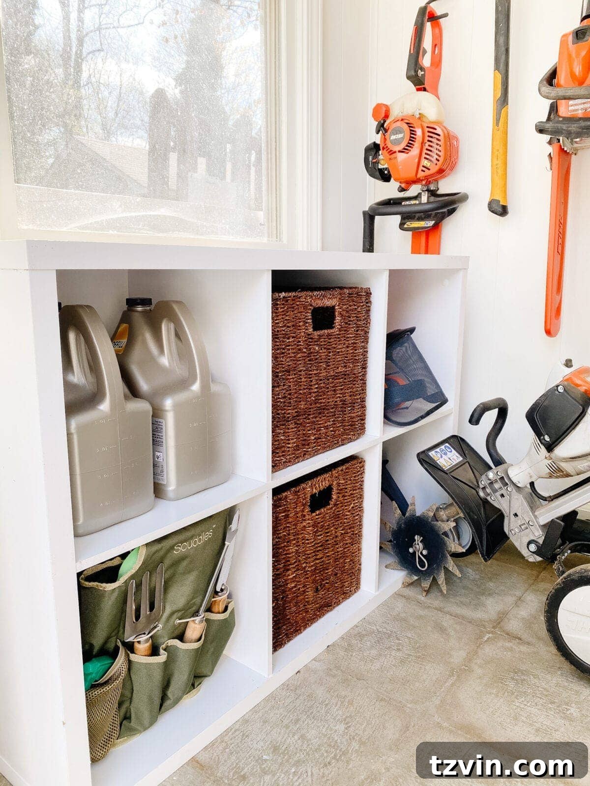 Shed Chic: A Closet Reinvention 7 Cubby Shelf for Garden Tools