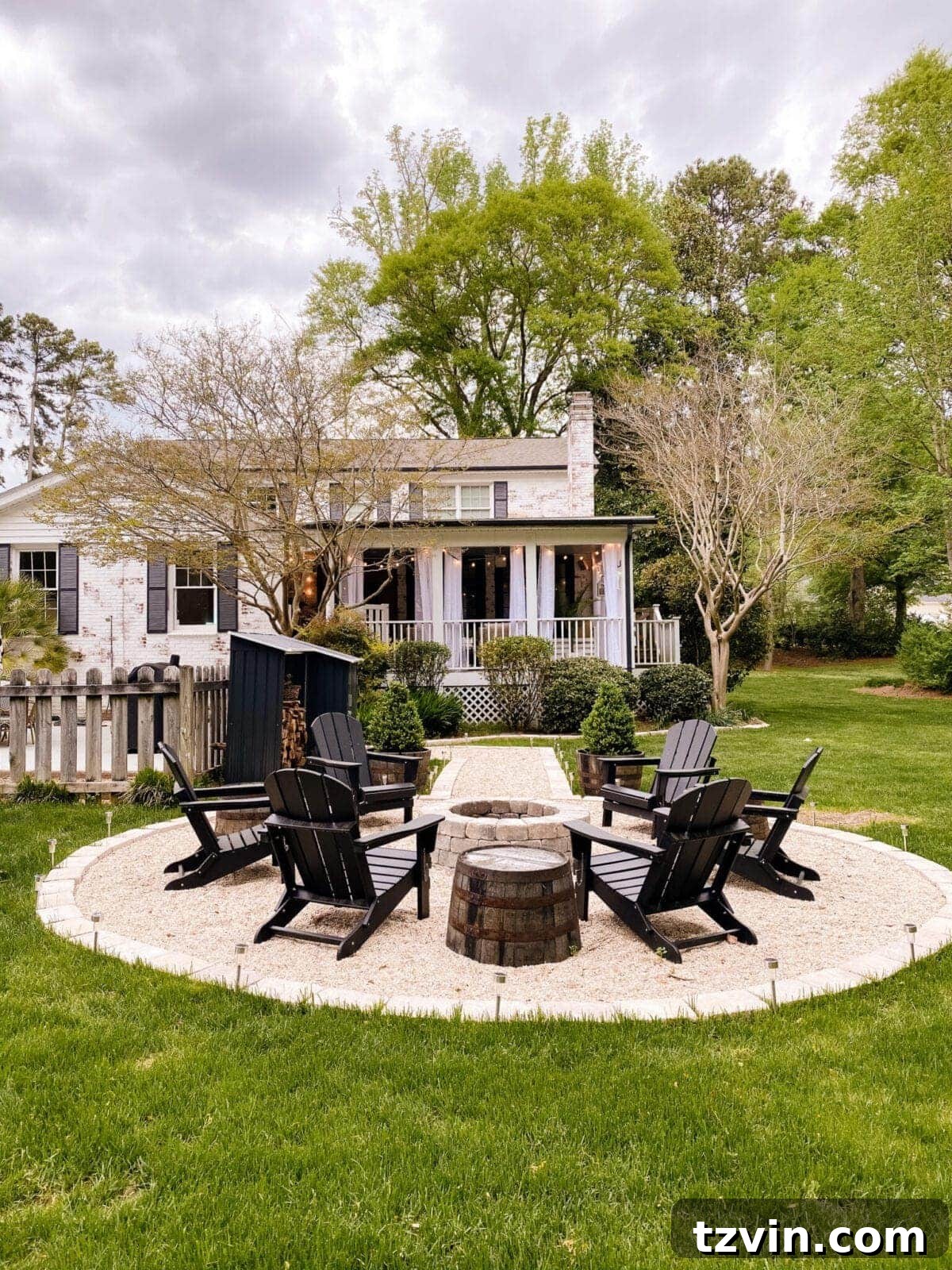 Back porch exterior showcasing updated lighting and cohesive paint colors.