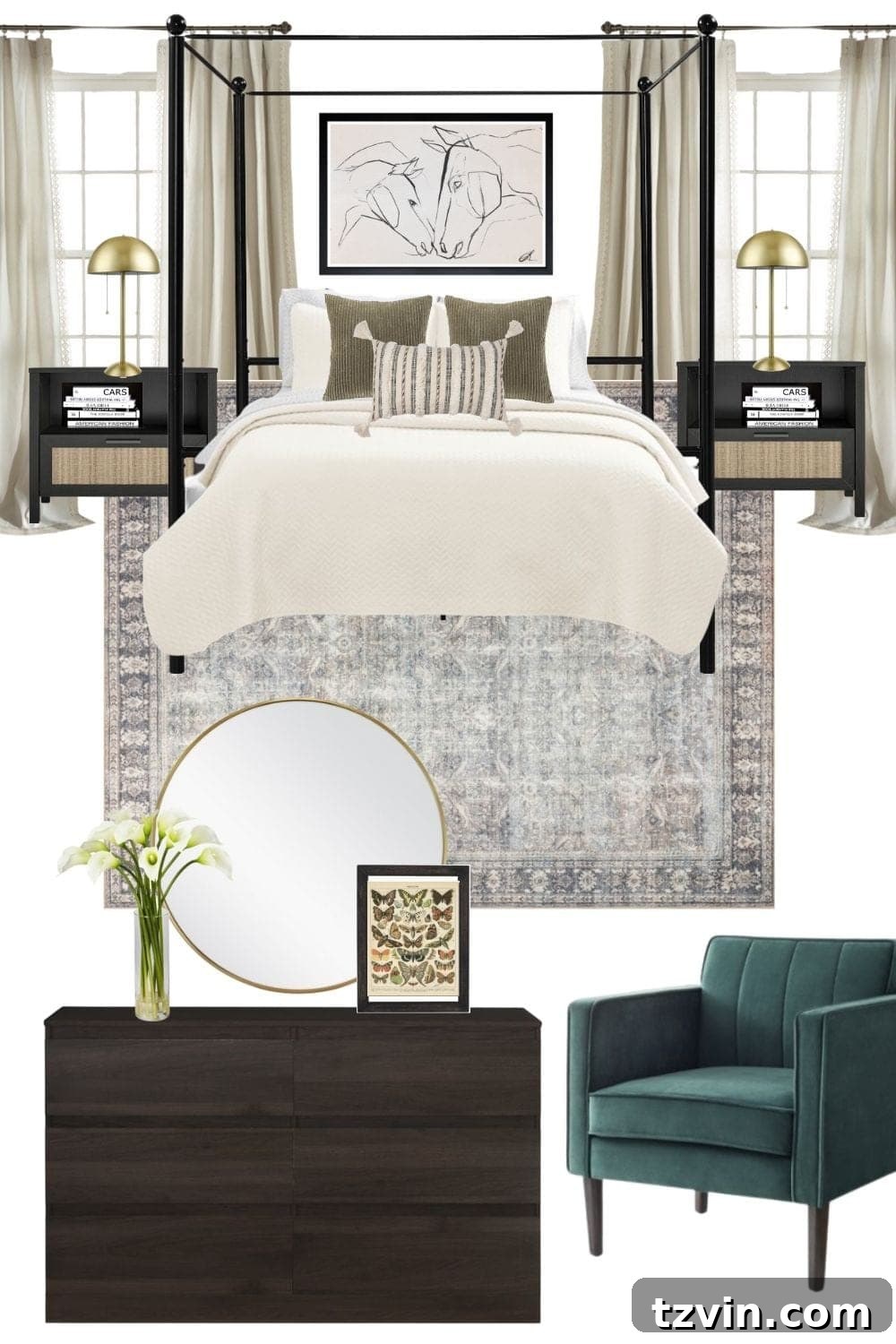 earthy vintage bedroom mood board design