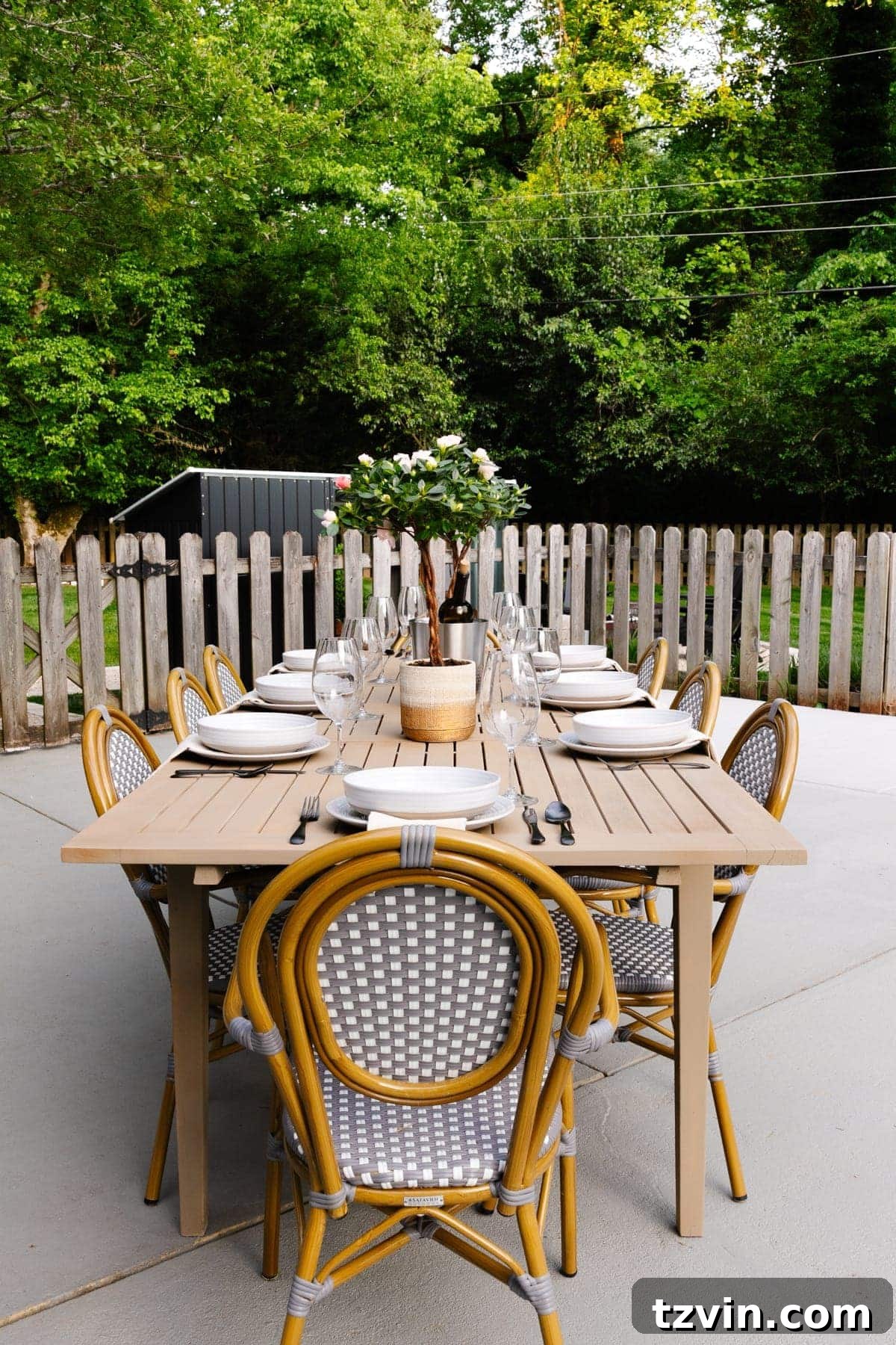 Craft Your Own Driftwood Style Outdoor Dining Table 11 Outdoor dining table beautifully set for a birthday gathering