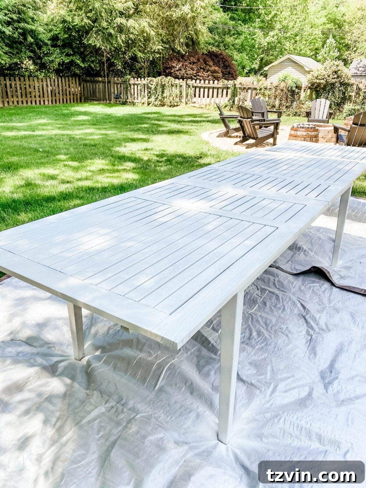 Craft Your Own Driftwood Style Outdoor Dining Table 5 Primed outdoor dining table ready for color