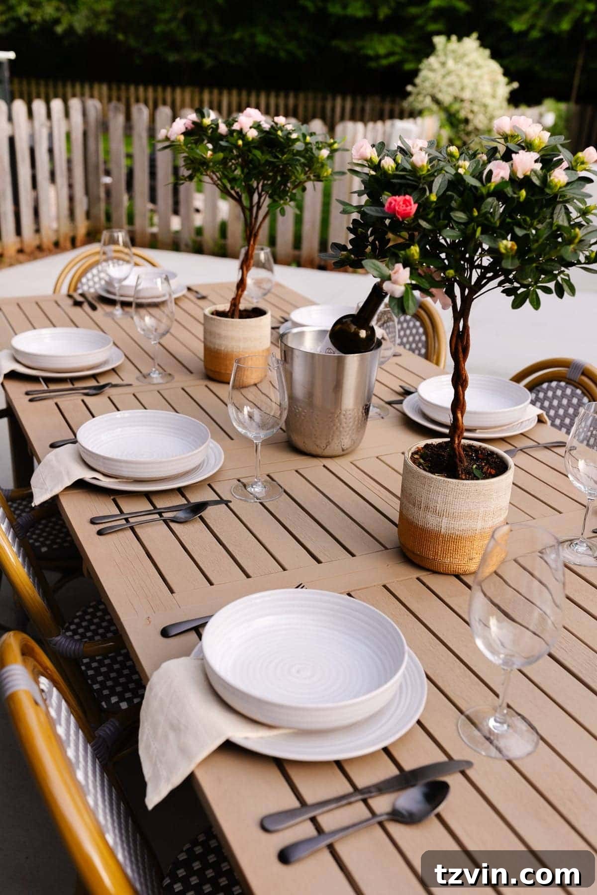 Craft Your Own Driftwood Style Outdoor Dining Table 9 Beautifully decorated outdoor dining table after makeover