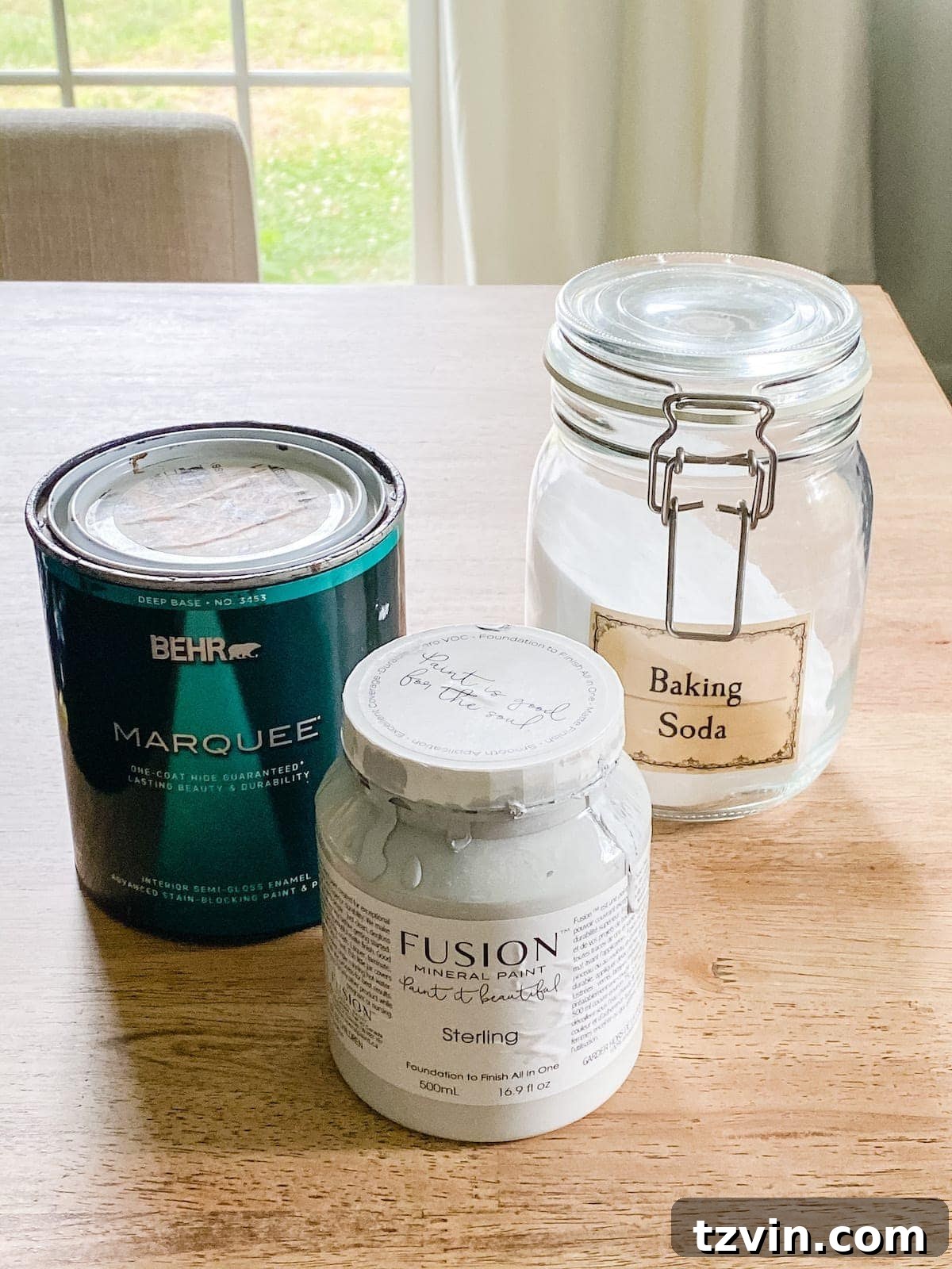 diy texture paint recipe using baking soda and leftover paint supplies laid out