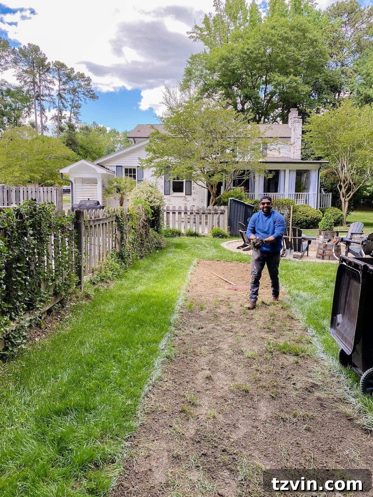 removing soil and grass for a bocce ball court foundation