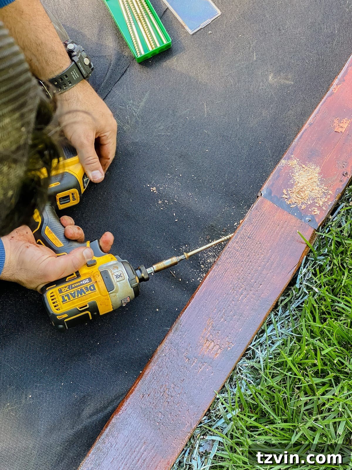 securing wood frame with deck screws for bocce court