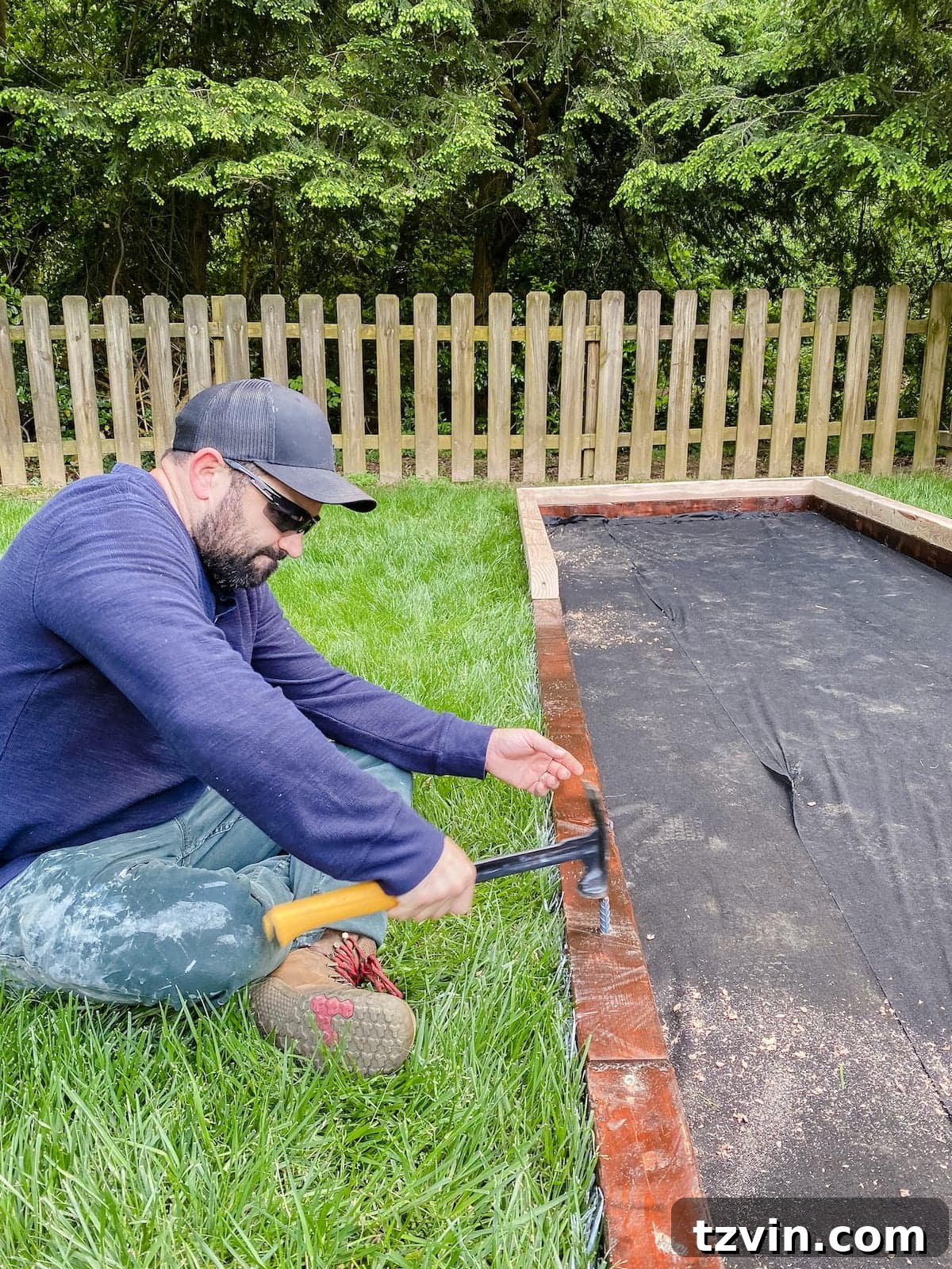 bocce ball court frame anchored with rebar
