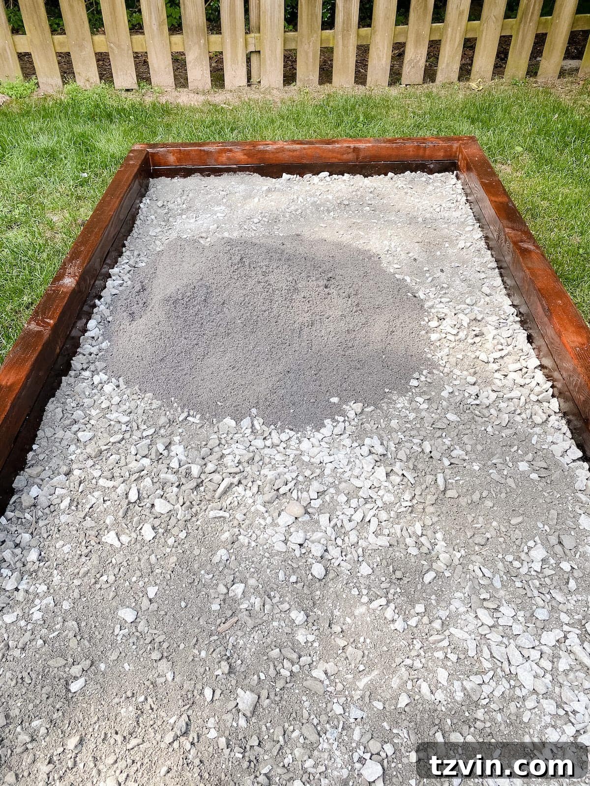 spreading screen washing and paver base for bocce ball court surface