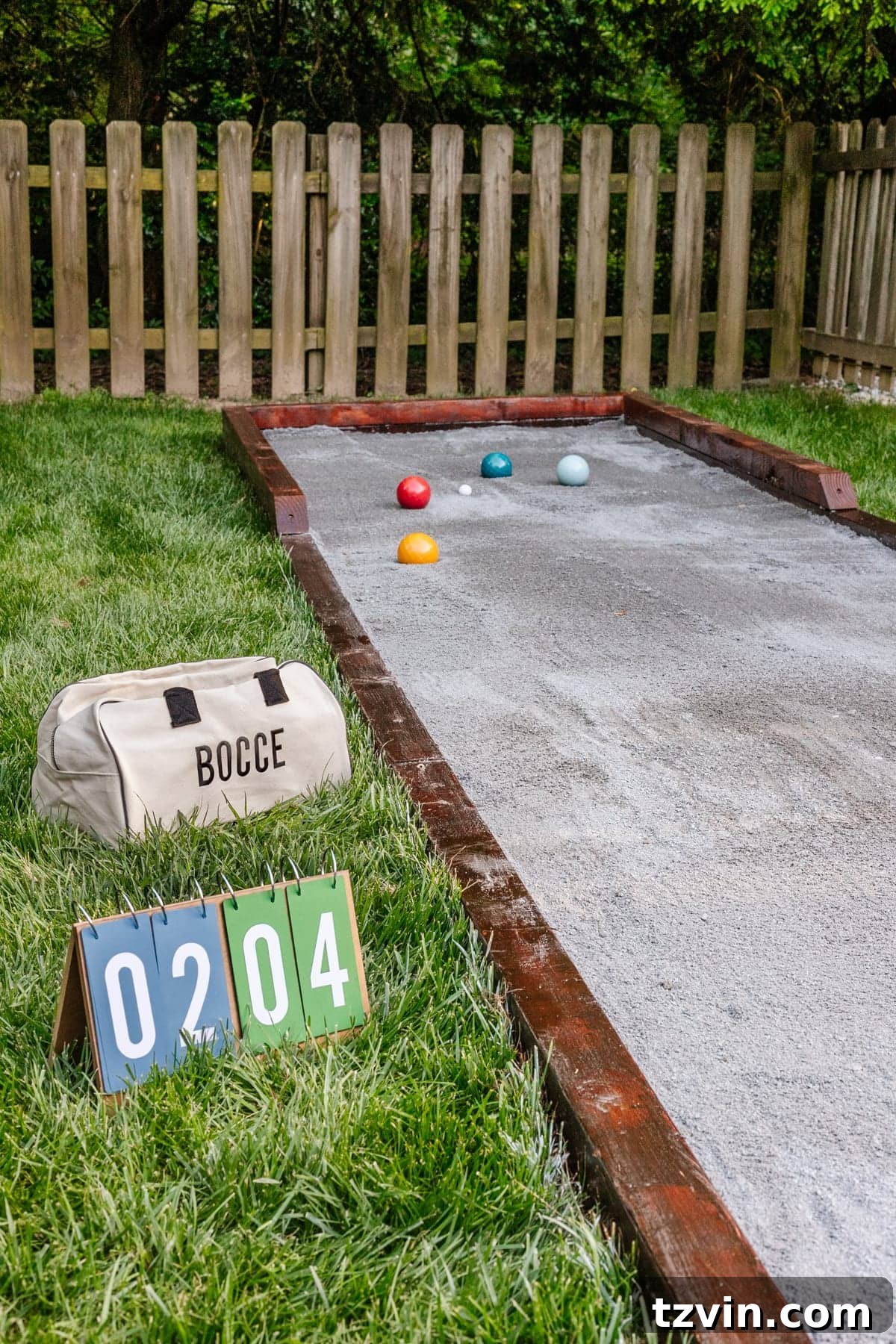 finished bocce ball court in a backyard