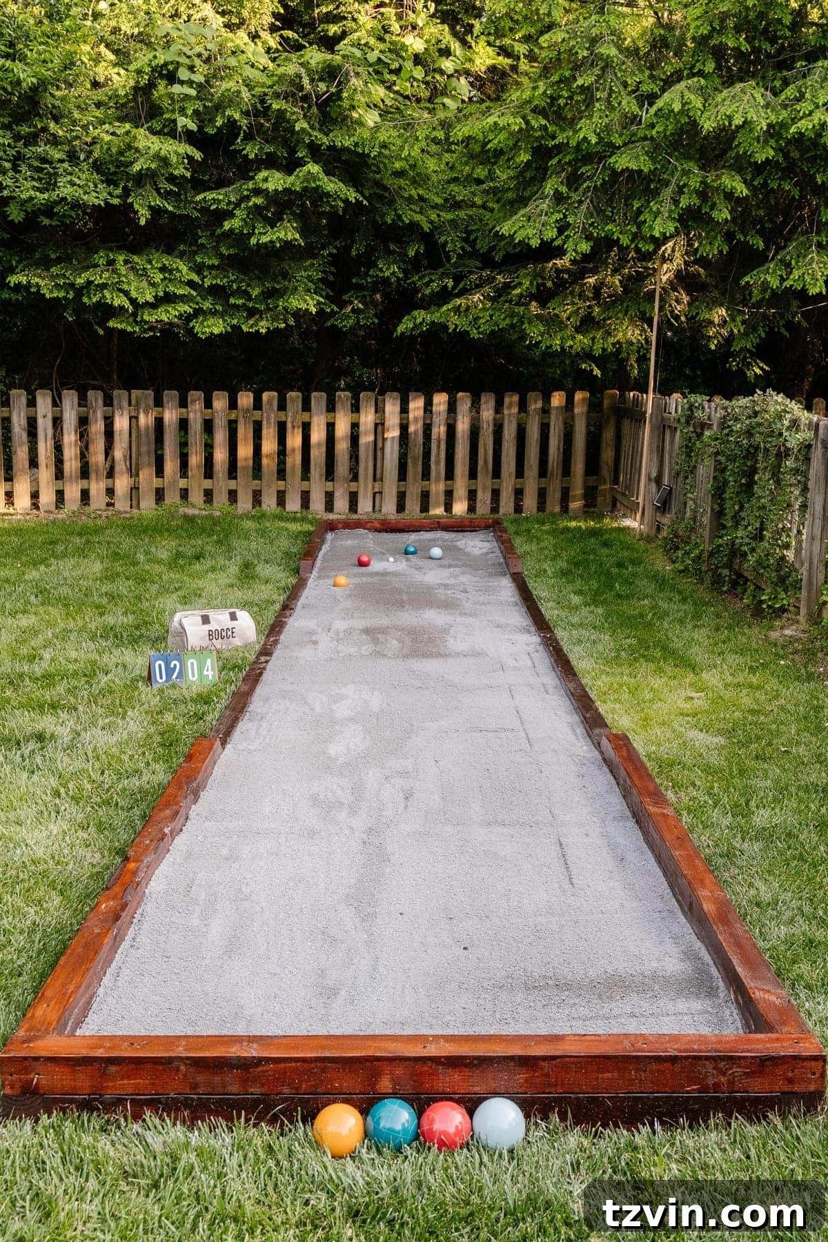 recently built bocce ball court ready for play