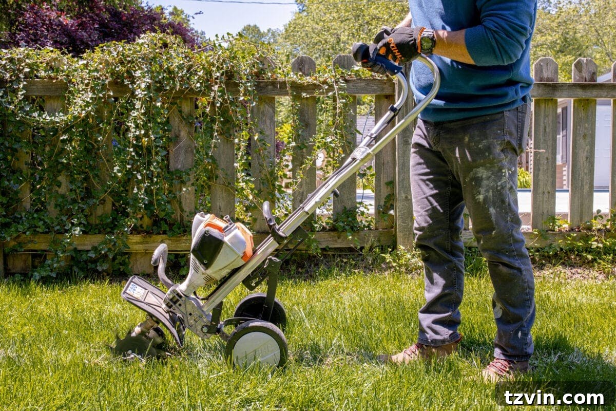 operating a STIHL Yard Boss for bocce court construction