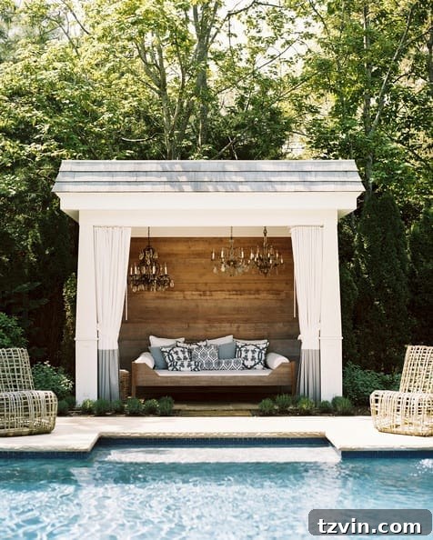 7 Pool Cabana Visions Sparking Our Next Backyard Transformation 7 white pool cabana with rustic wood wall