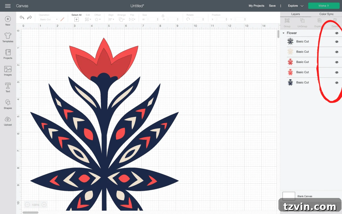 Hiding layers to create a silhouette in Cricut Design Space