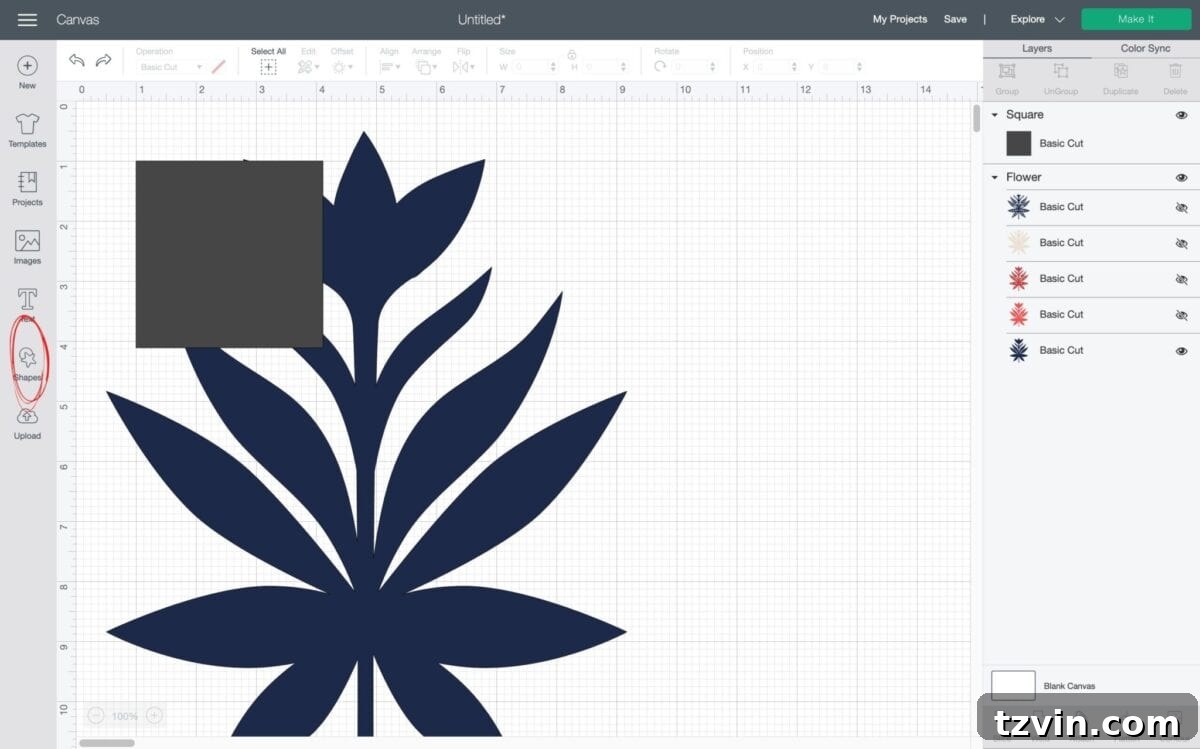Adding a square shape as a stencil frame in Cricut Design Space