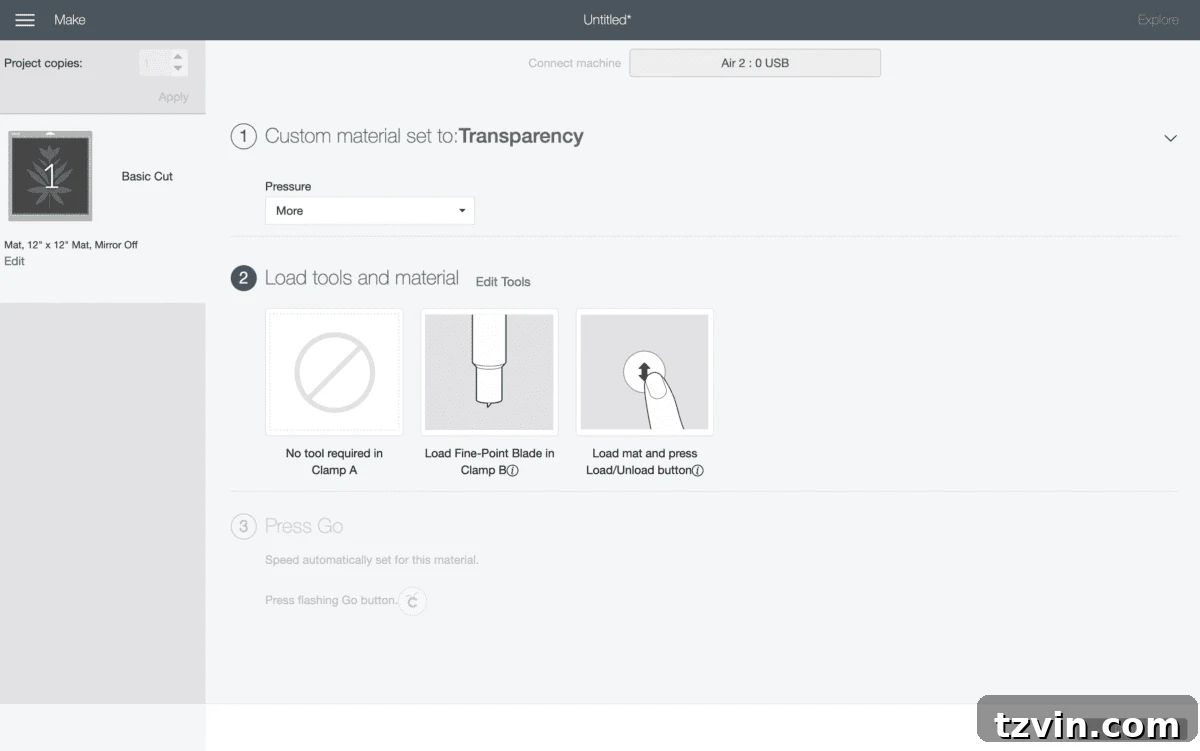 Cricut settings for cutting a reusable stencil from acetate