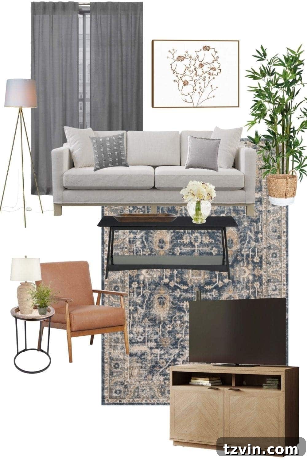 Smart Spends, Stunning Spaces: 3 Living Room Looks Under $2K for Monday Inspiration 2 A modern classic living room mood board design using decor and furniture from Walmart for under $2,000.