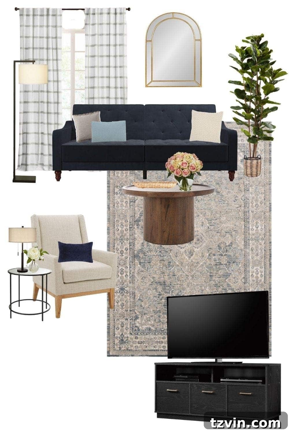 Smart Spends, Stunning Spaces: 3 Living Room Looks Under $2K for Monday Inspiration 3 A modern classic living room mood board design using decor and furniture from Walmart for under $2,000.