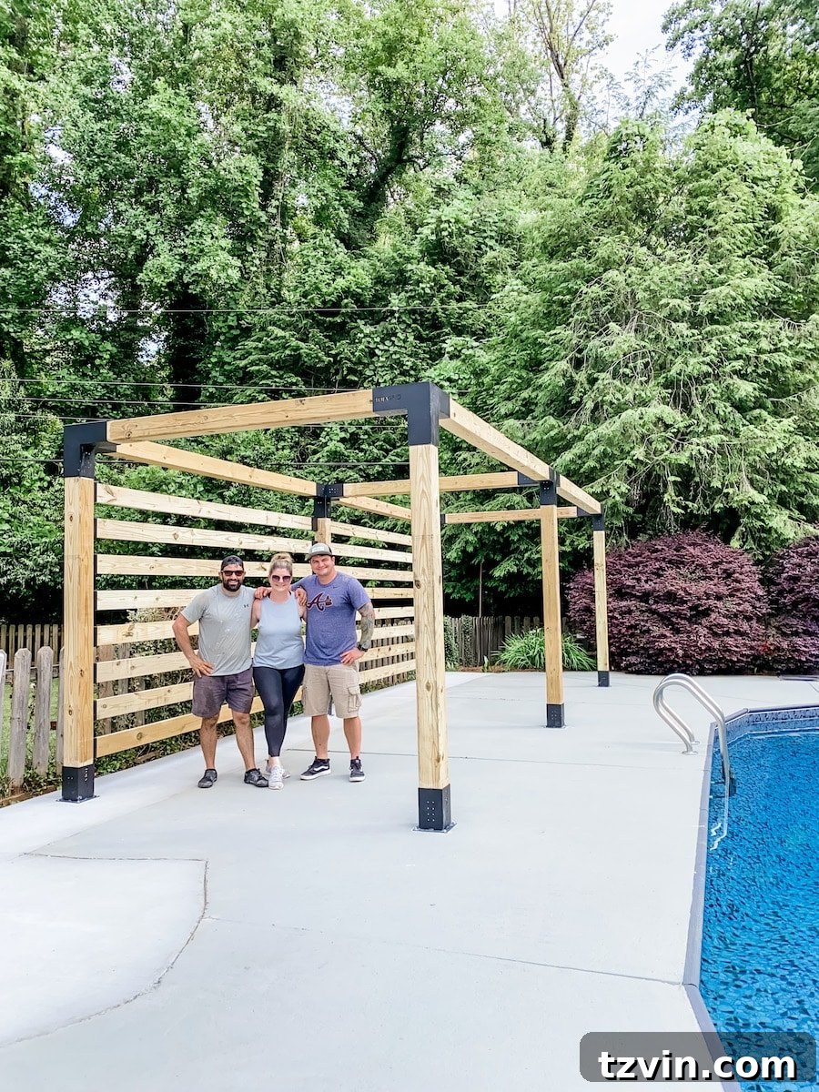newly assembled wood diy cabana using a pergola kit from tojagrid