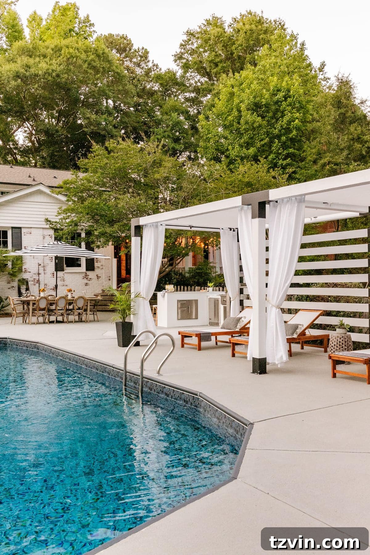 DIY Outdoor Kitchen Kit: Easy Build, Essential Knowledge 24 backyard with pool outdoor kitchen pergola cabana and outdoor dining table
