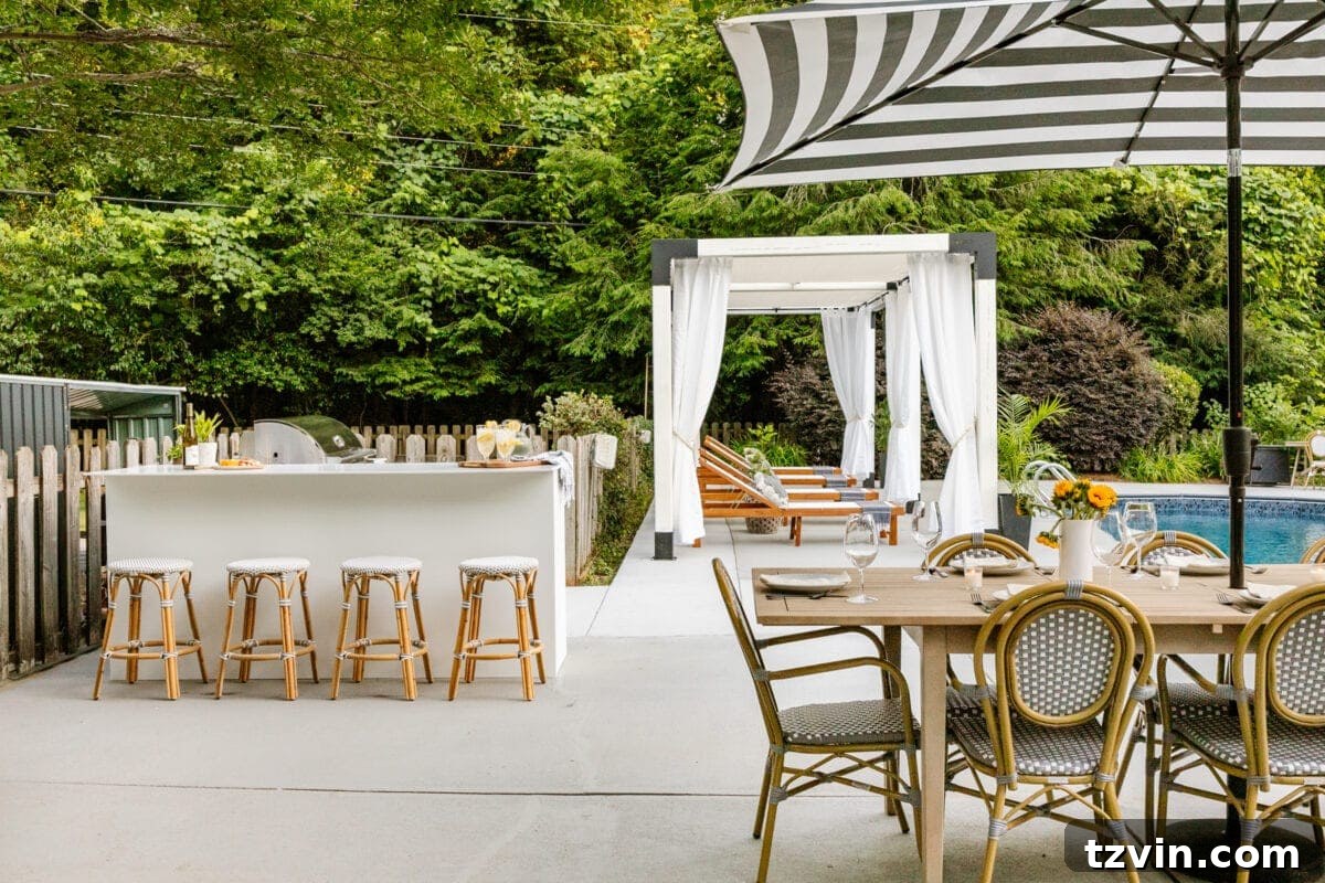 DIY Outdoor Kitchen Kit: Easy Build, Essential Knowledge 4 pergola cabana modular outdoor kitchen and outdoor dining table in a backyard