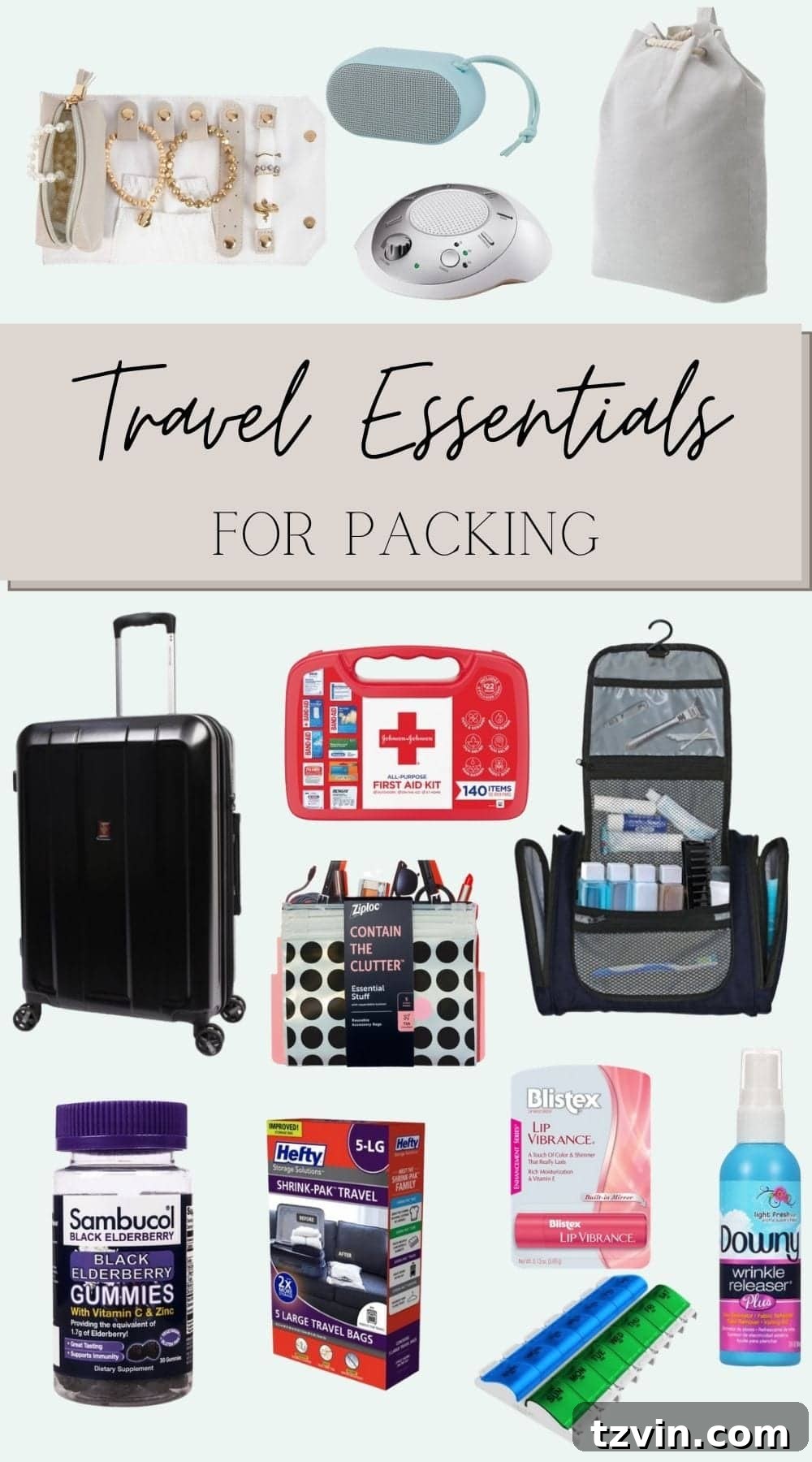 Road Trip Ready: Your Printable Packing Guide 6 A curated selection of travel essentials for efficient and organized packing, including suitcases, organizers, and hygiene products.