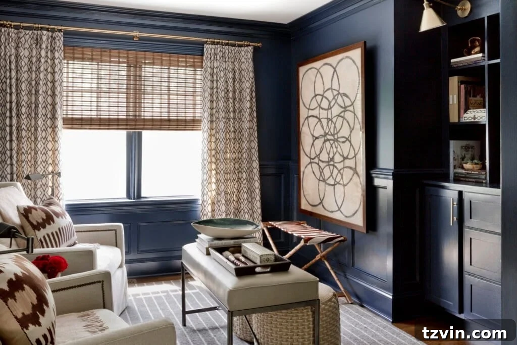 Expert-Endorsed Navy Blue Paint Shades 7 Benjamin Moore Polo Blue - Becca Interiors - dark blue paint in a study