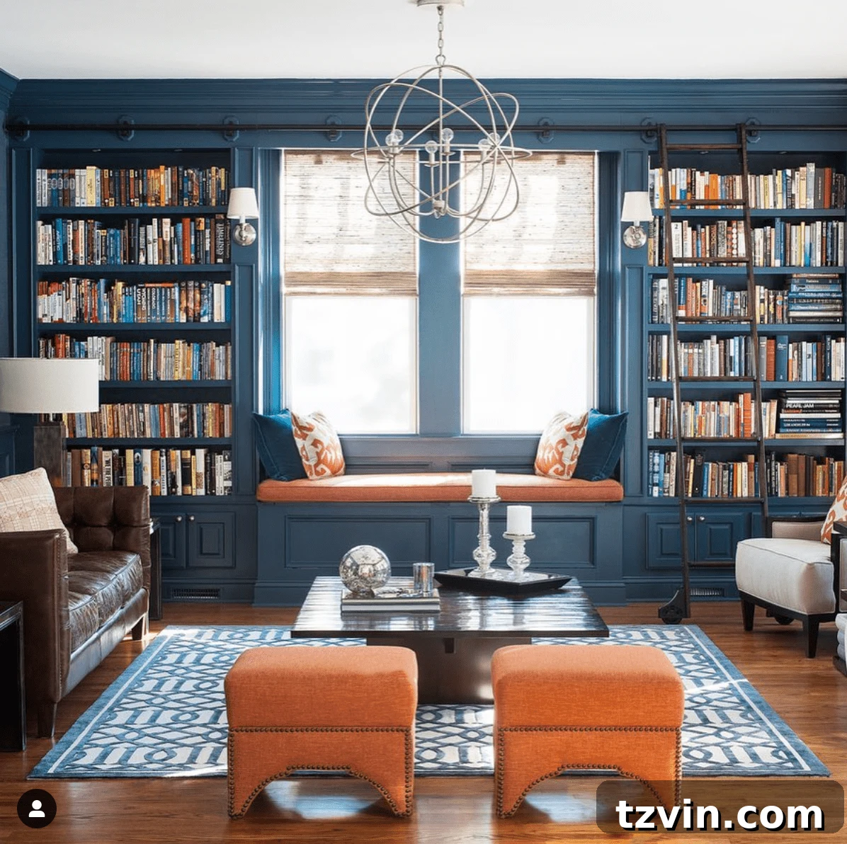 Expert-Endorsed Navy Blue Paint Shades 9 Benjamin Moore Newportbury Blue - Cory Connor Designs - dark blue paint in a study