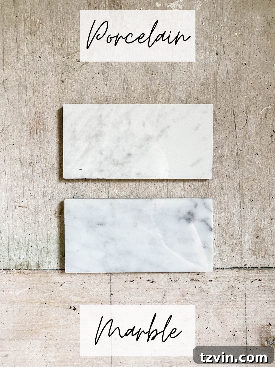 The Marble Dilemma: Authentic Elegance or Smart Alternative 5 Close-up comparison of natural marble tile texture and marble look porcelain tile pattern