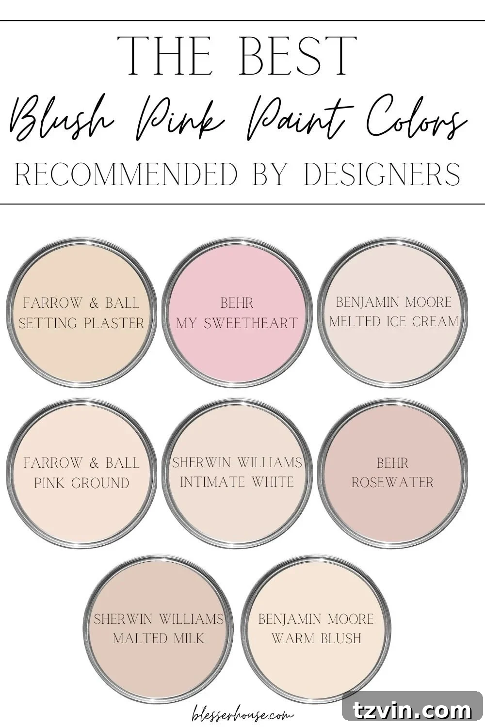 Selection of blush paint colors for interior design