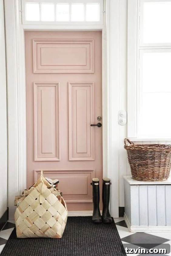 Farrow & Ball Pink Ground - pink paint on a door, showcasing bold historic charm