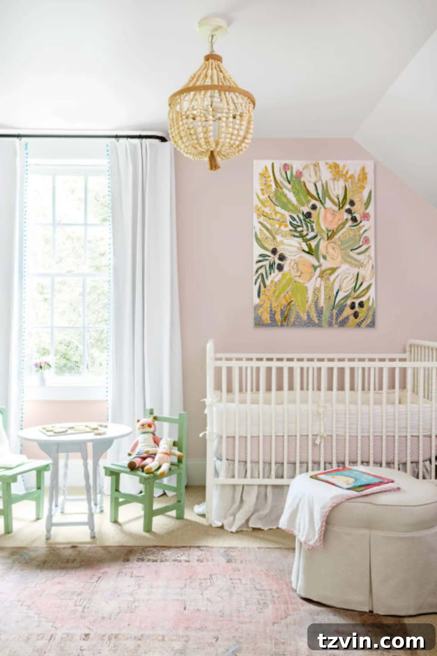 Sherwin Williams Intimate White - pink nursery with a soothing, muted blush tone